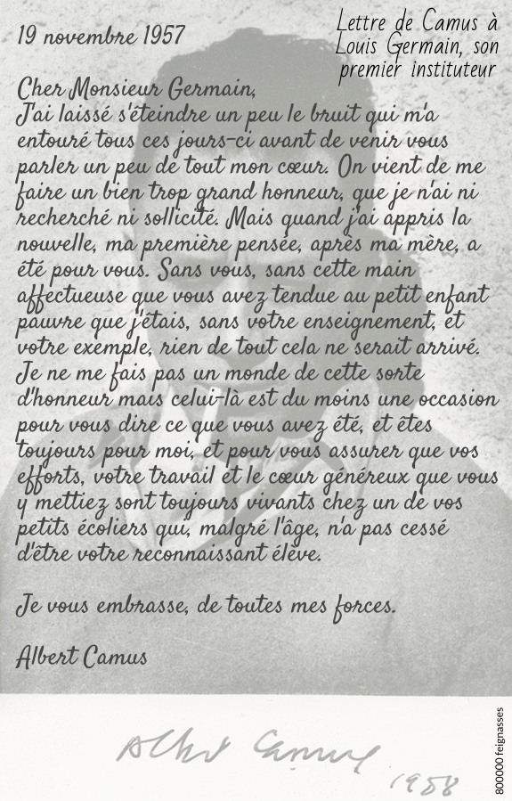 Lettre de Camus à Louis Germain, son premier instituteur - 800 000 Feignasses